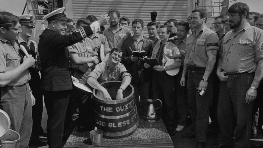 Leander-class frigate at their last rum ration, known in the navy as Black Tot Day, on HMS Ajax, UK, 31st July 1970. (Photo by Evening Standard/Hulton Archive/Getty images)